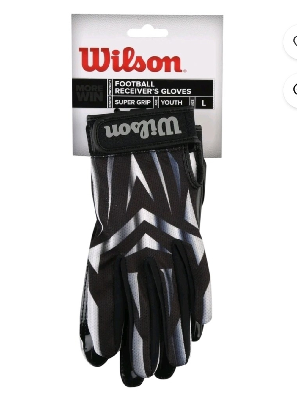 Wilson Football gloves for receiver, youth, LARGE